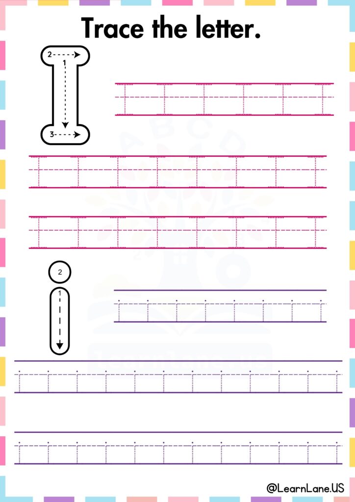 Trace and practice both Capital and small I preschool worksheet