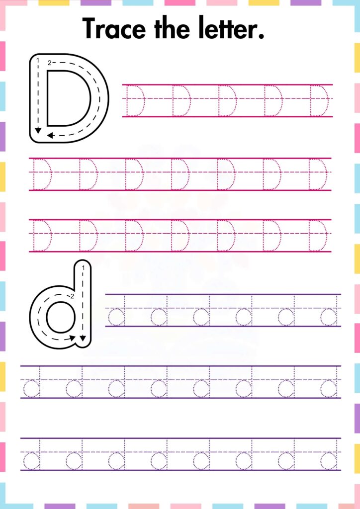 Trace and practice both Capital and small d preschool worksheet