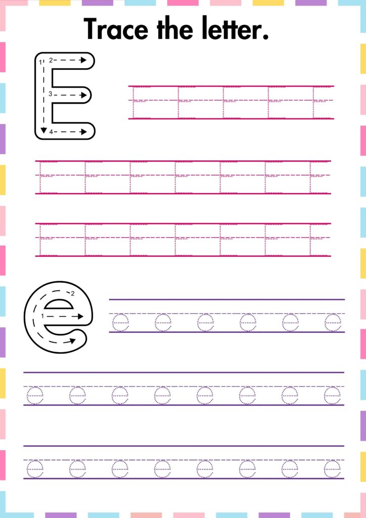 Trace and practice both Capital and small e preschool worksheet