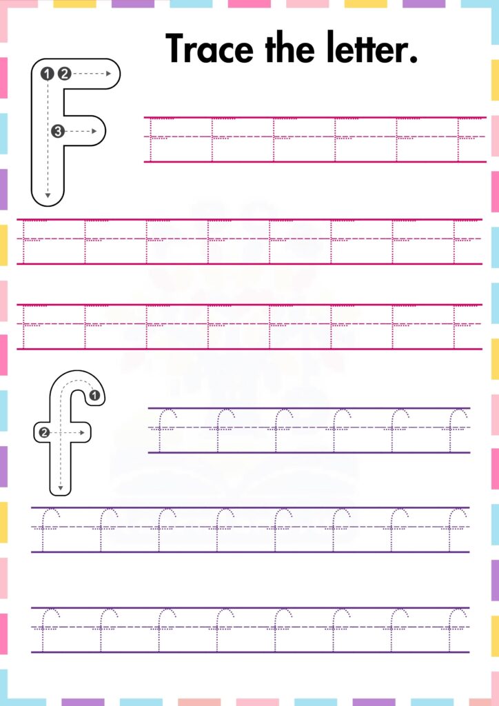 Trace and practice both Capital and small f preschool worksheet