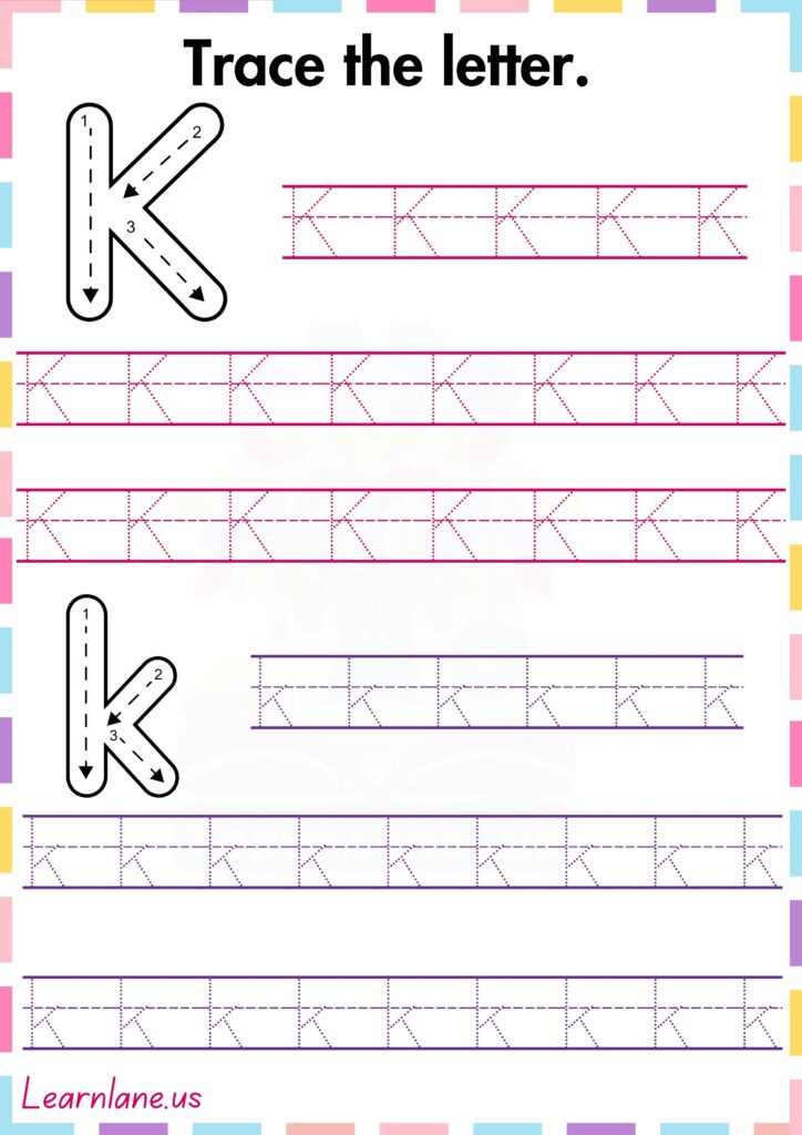 Trace and practice both Capital and small k preschool worksheet