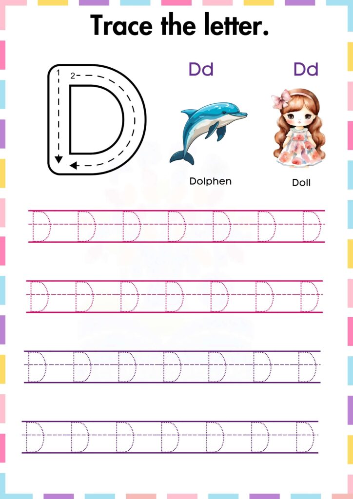 Trace and practice the letter Capital D worksheet for preschool