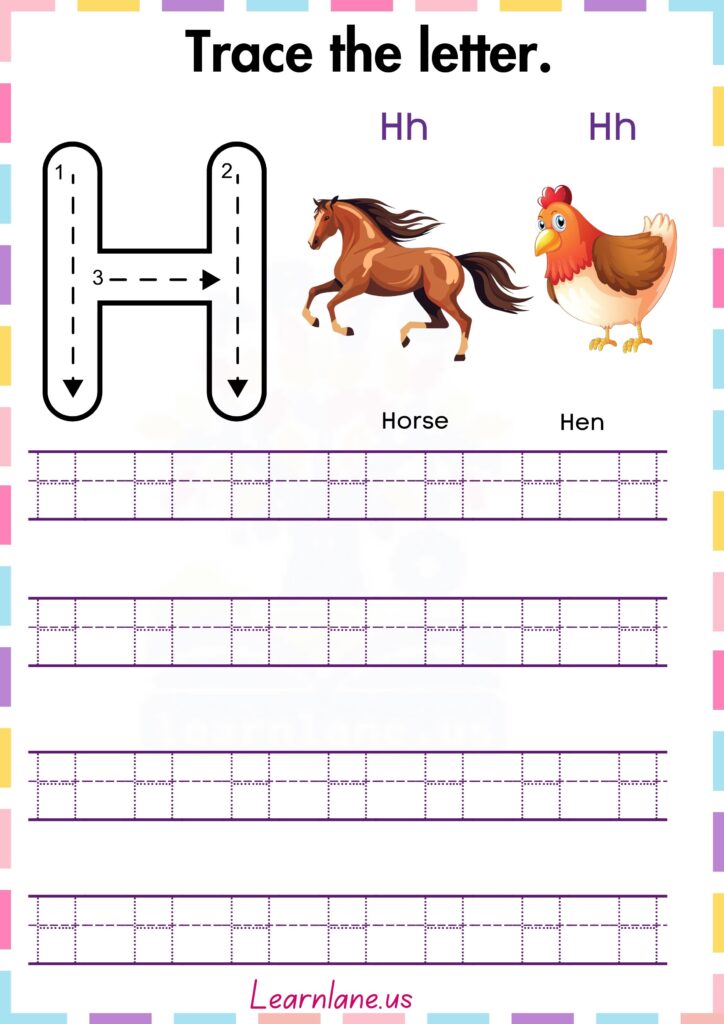 Trace and practice the letter Capital H worksheet for preschool