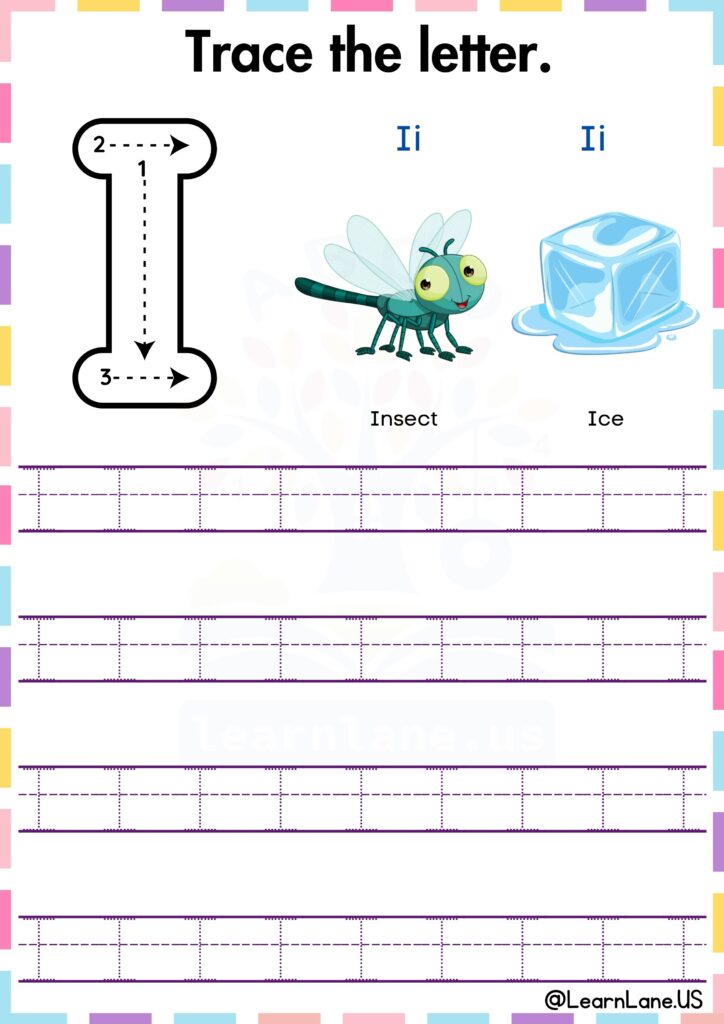 Trace and practice the letter Capital I worksheet for preschool