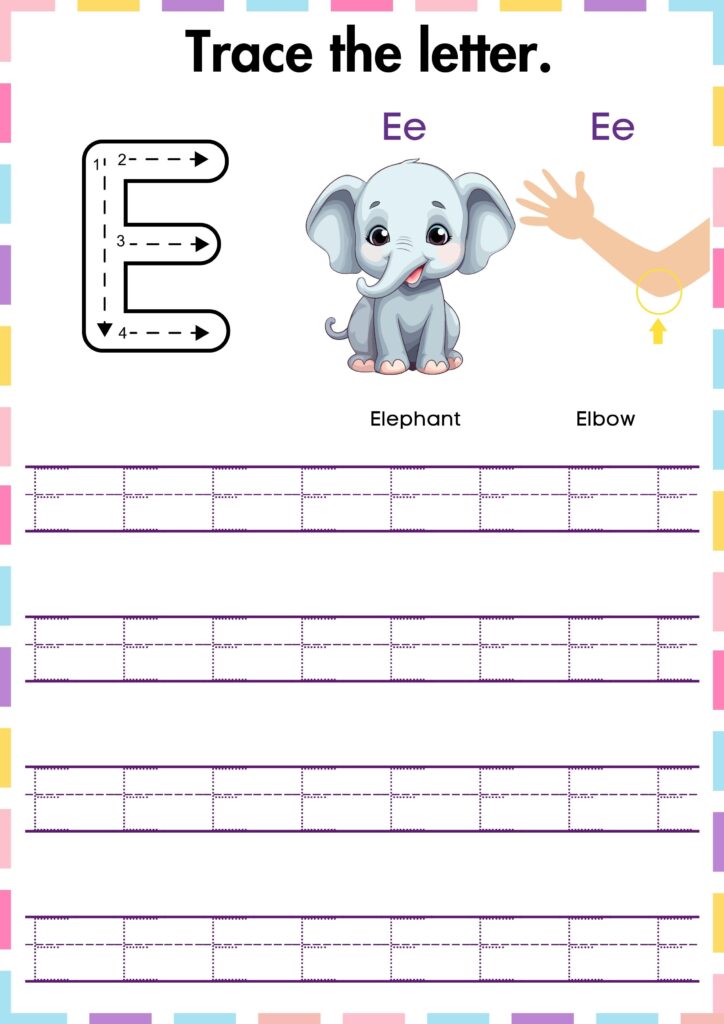 Trace and practice the letter Capital e worksheet for preschool
