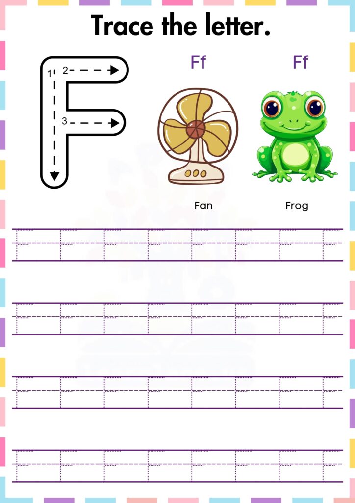 Trace and practice the letter Capital f worksheet for preschool