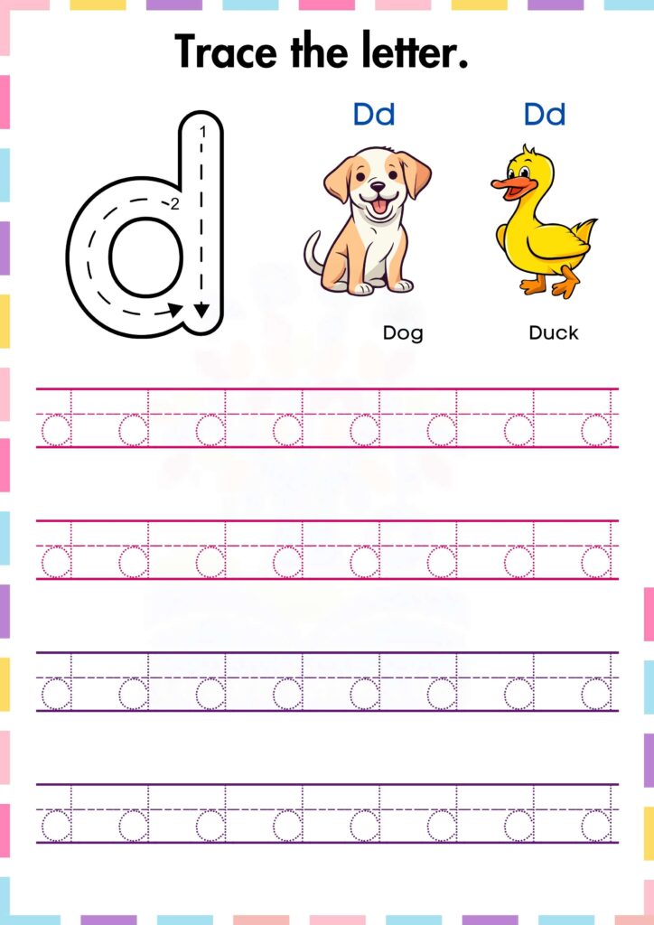 Trace and practice the small letter d preschool worksheet