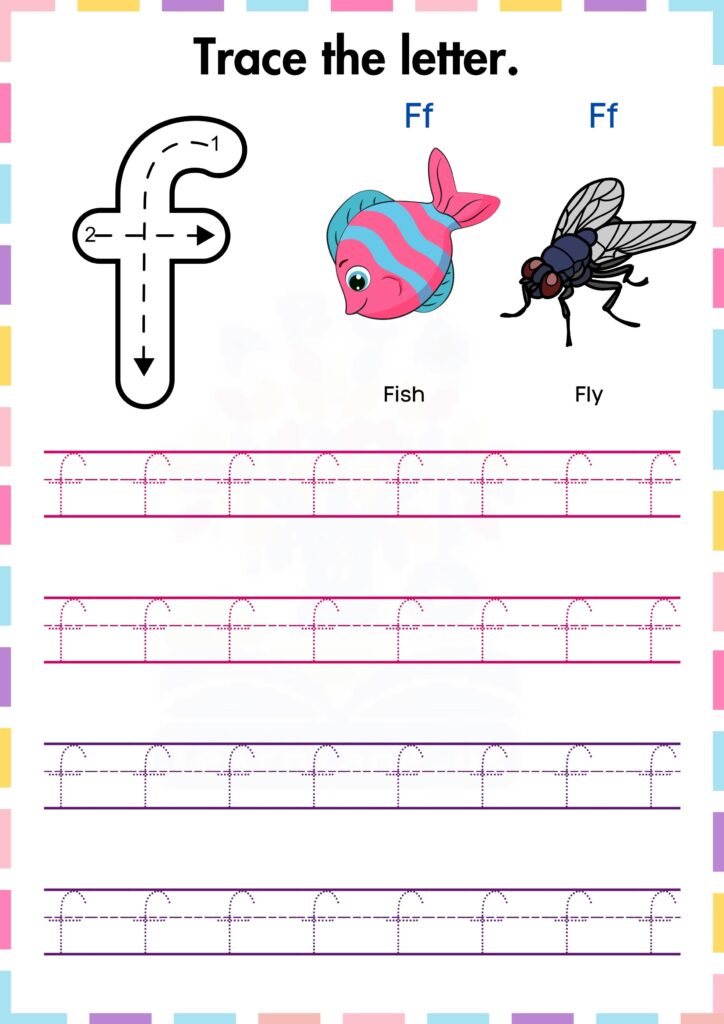 Trace and practice the small letter f preschool worksheet