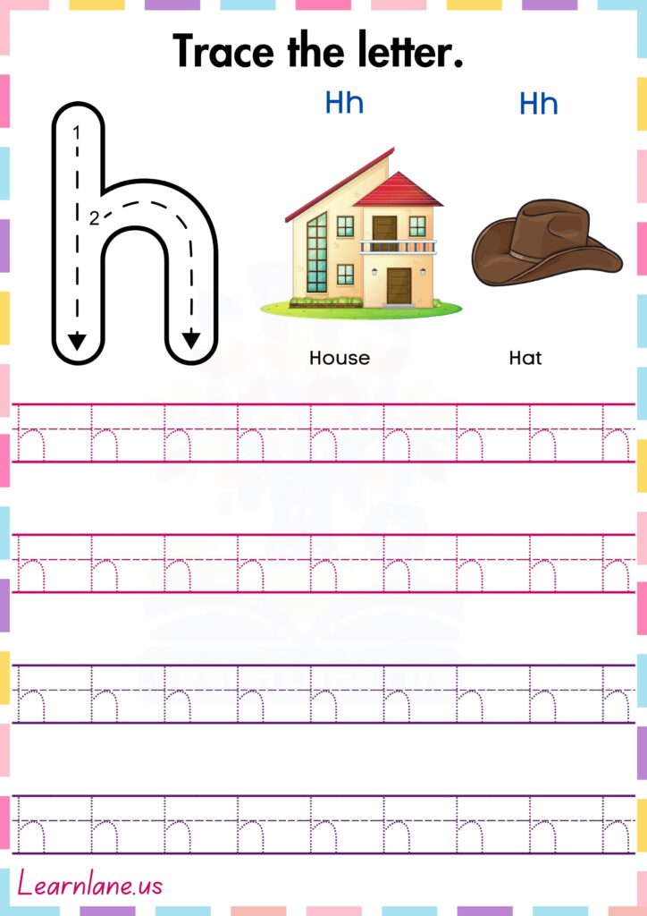 Trace and practice the small letter h preschool worksheet