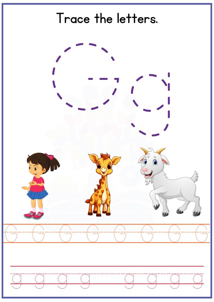 Trace both letters CAPITAL AND SMALL G preschool worksheet