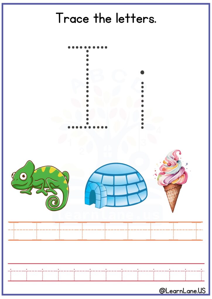 Trace both letters CAPITAL AND SMALL I preschool worksheet