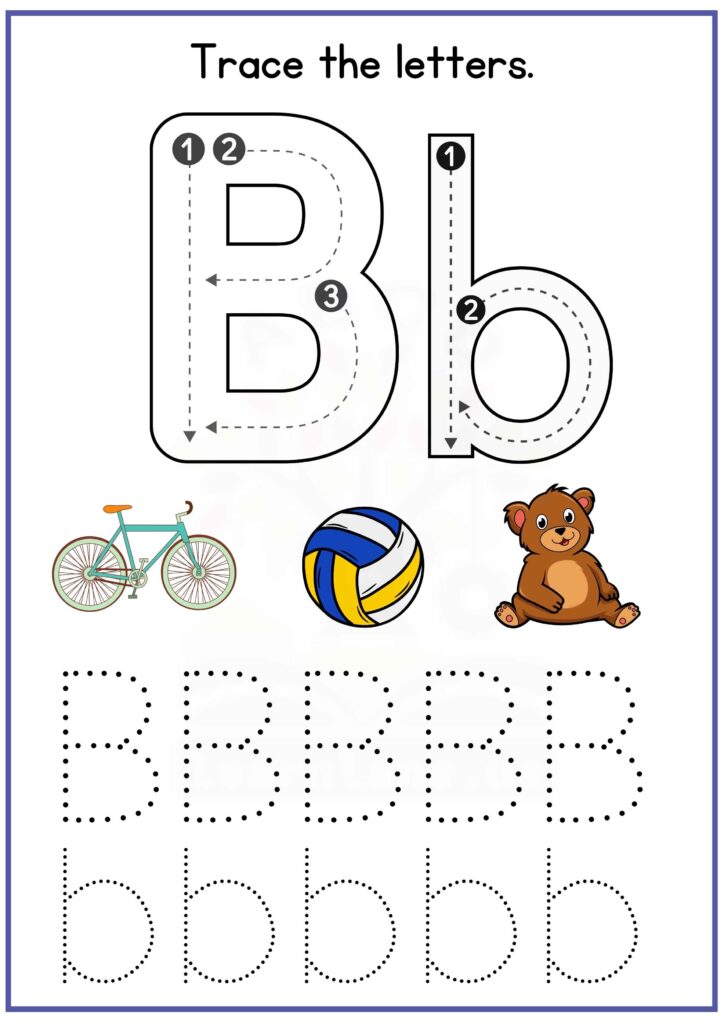 Trace both letters CAPITAL AND SMALL b preschool worksheet