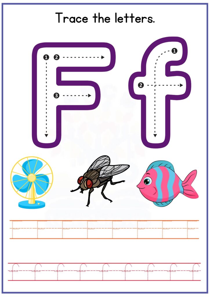 Trace both letters CAPITAL AND SMALL f preschool worksheet