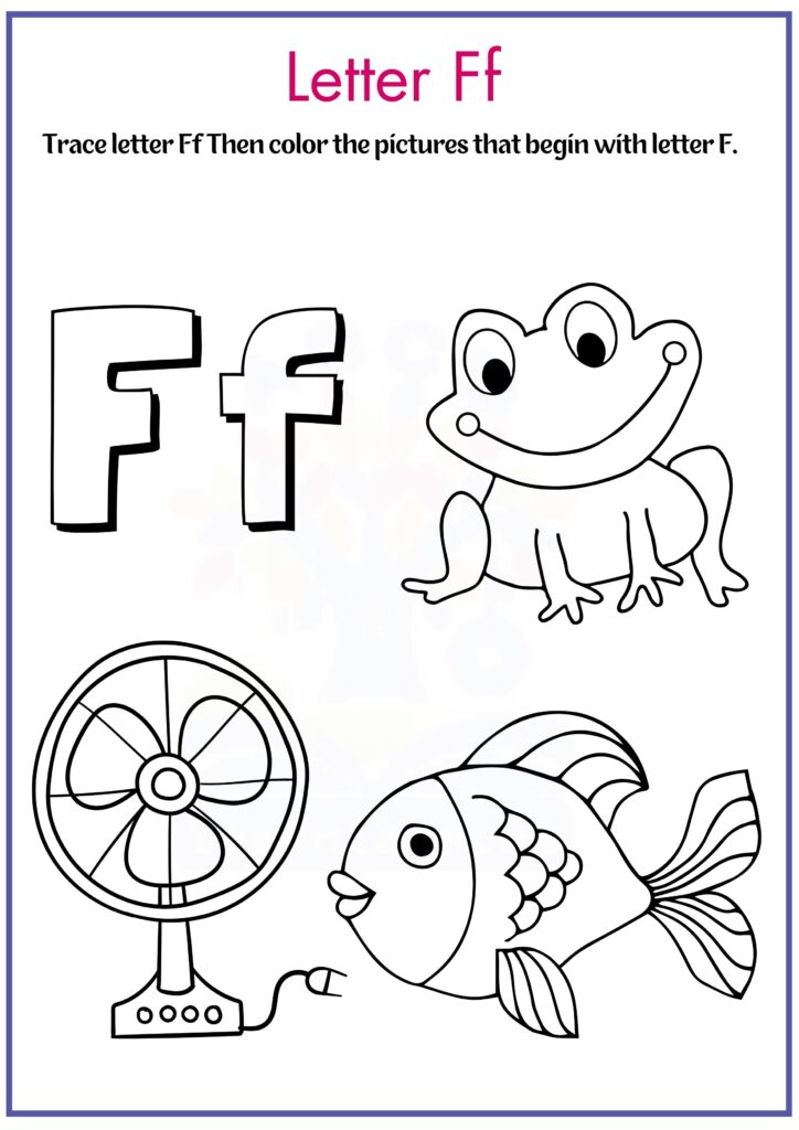 Trace letter f and color pictures that begin with letter f worksheet