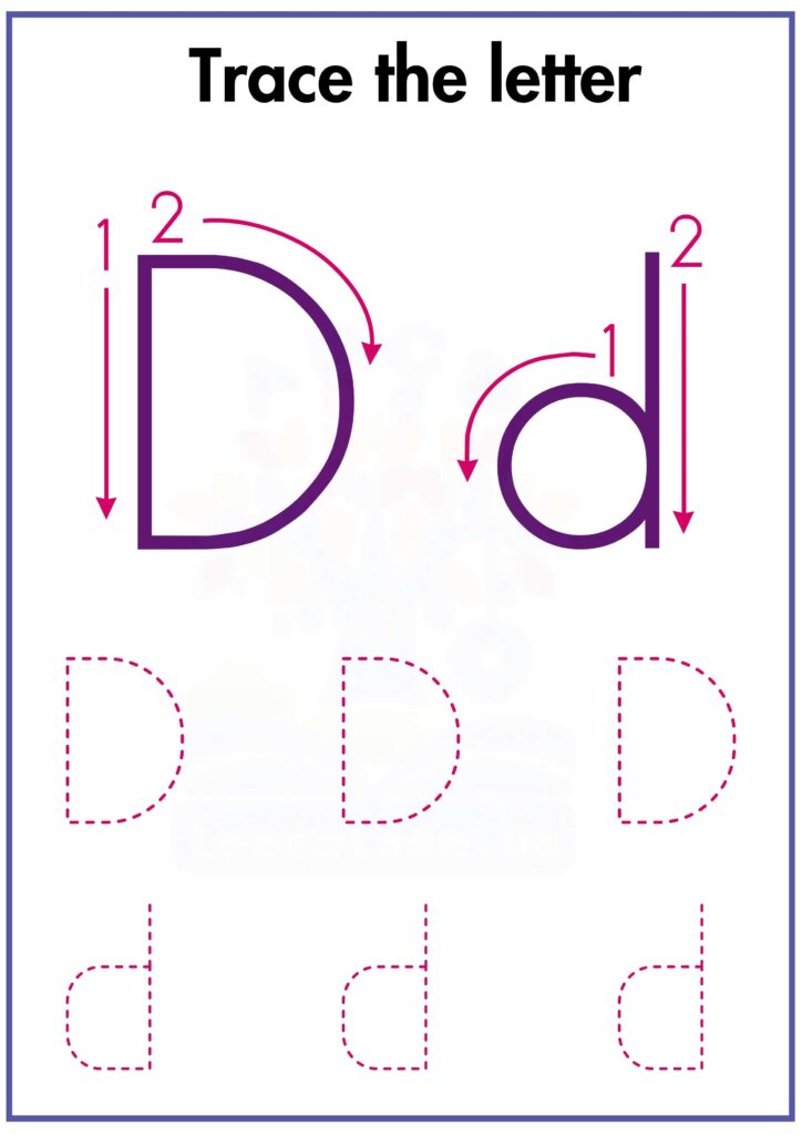 Trace the capital and small letter D following arrow worksheet for preschool