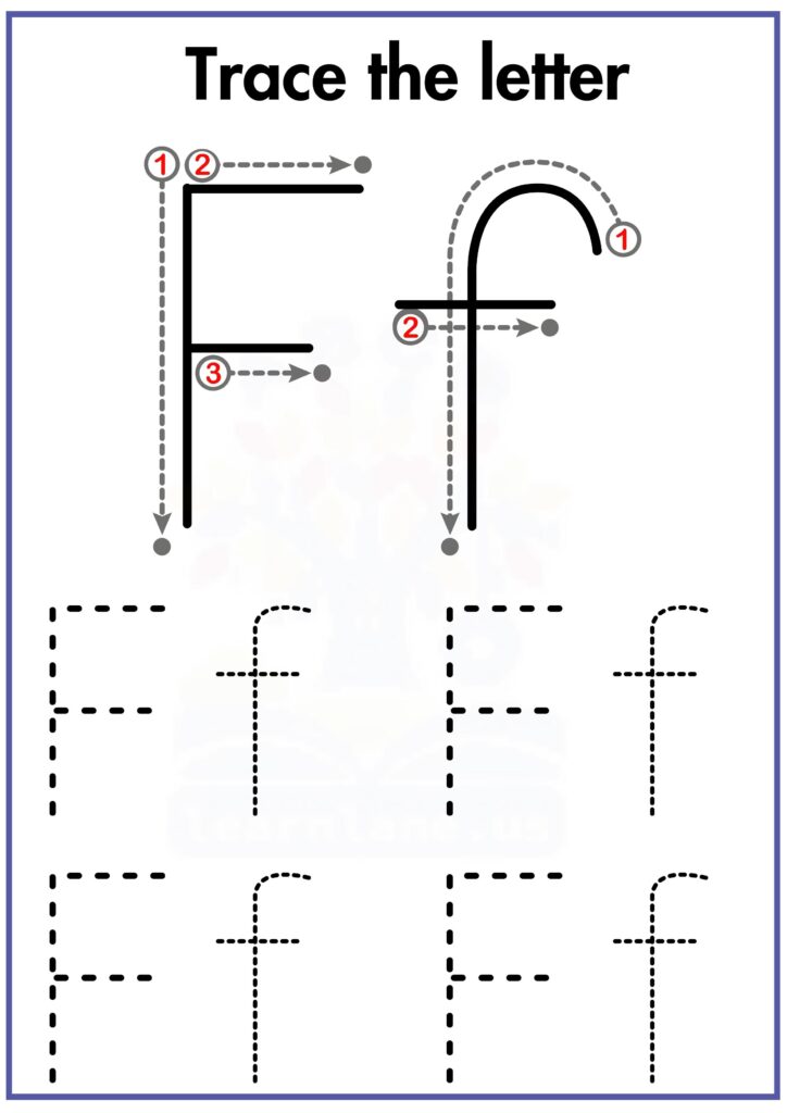 Trace the capital and small letter f following arrow worksheet for preschool