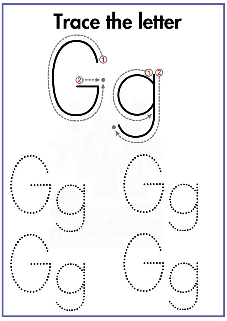 Trace the capital and small letter g following arrow worksheet for preschool