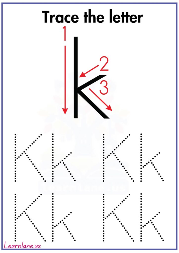Trace the capital and small letter k following arrow worksheet for preschool