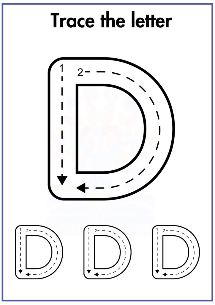 Trace the letter D following arrow worksheet for preschool