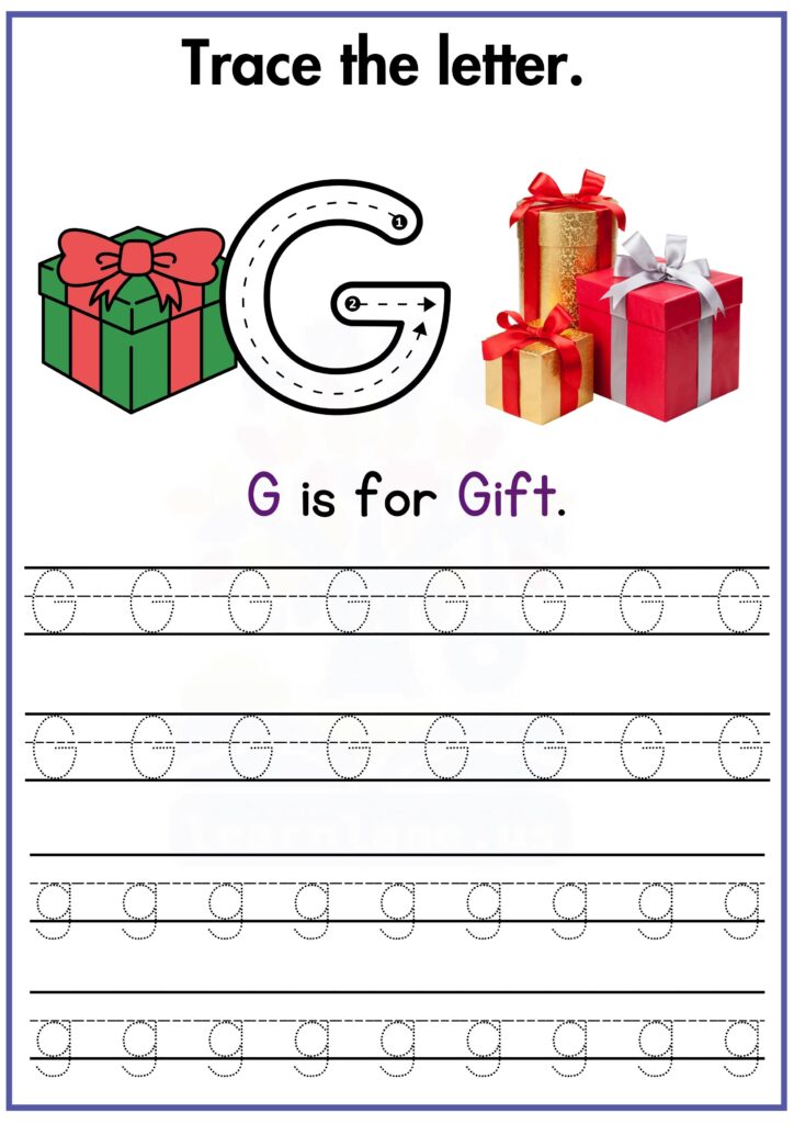 Trace the letter G and practice writing G worksheet for preschool