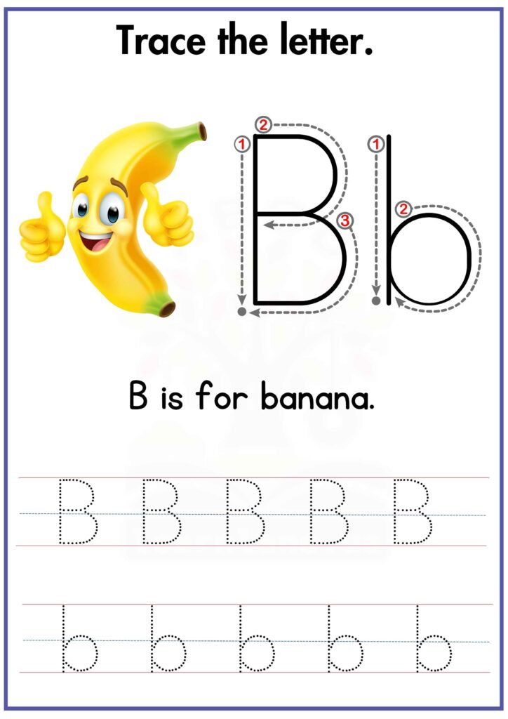 Trace the letter b and practice writing worksheet for preschool