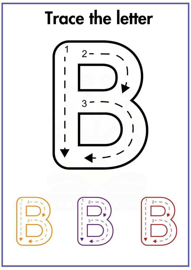 Trace the letter b following arrow worksheet for preschool