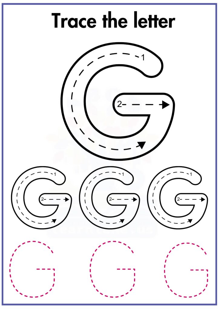 Trace the letter capital G following arrow worksheet for preschool