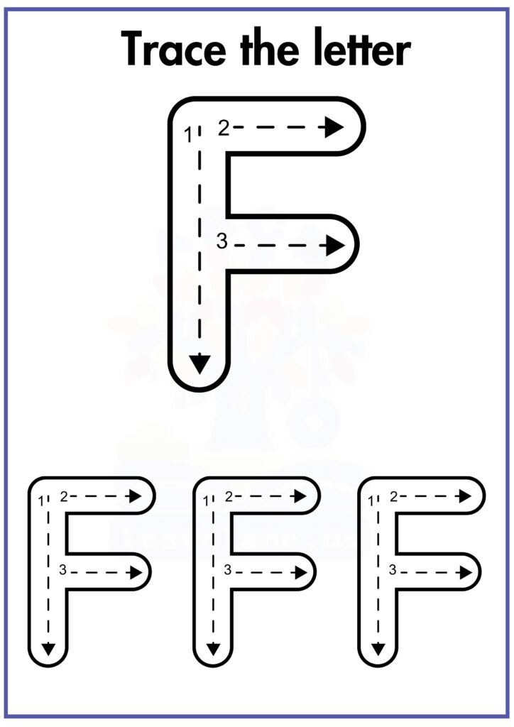 Trace the letter capital f following arrow worksheet for preschool