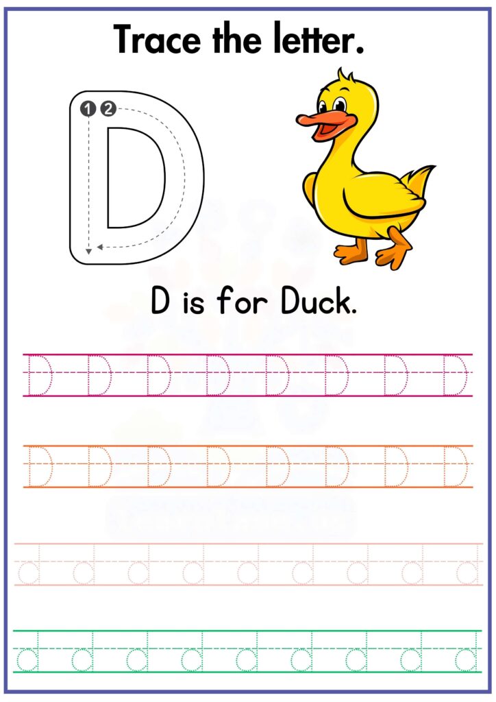Trace the letter d and practice writing d worksheet for preschool