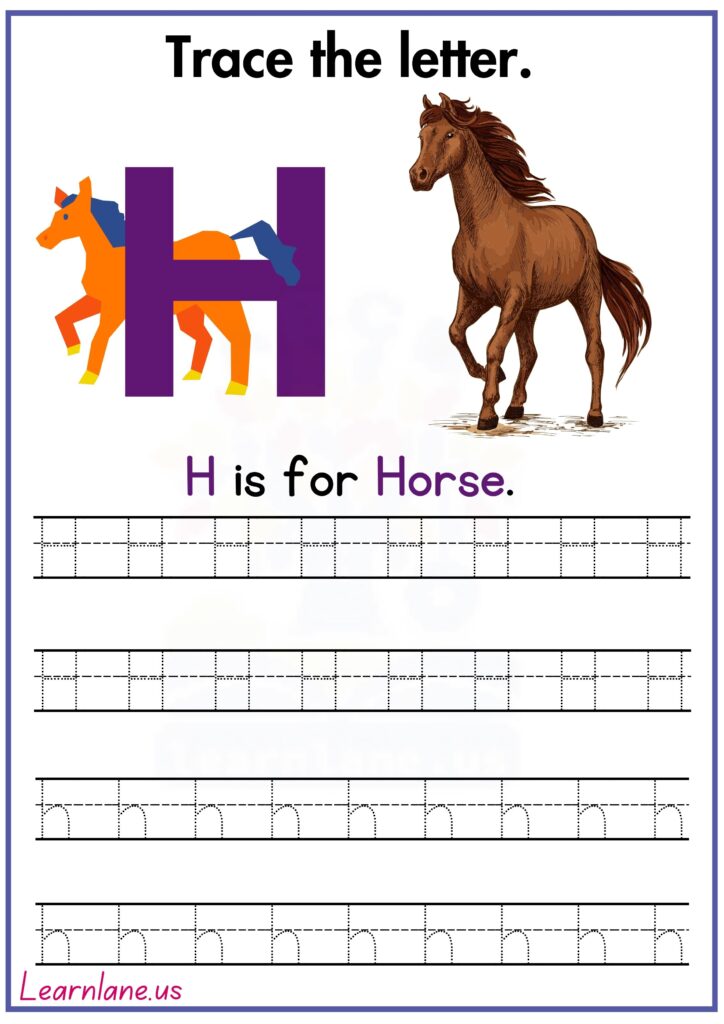 Trace the letter h and practice writing h worksheet for preschool
