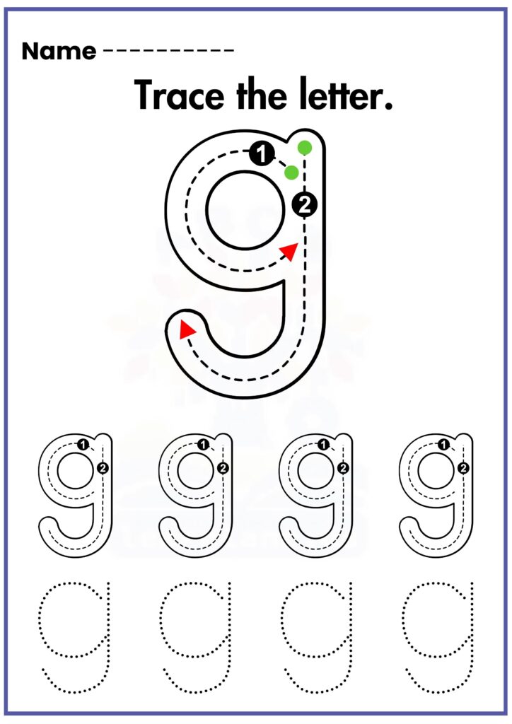 Trace the letter small G preschool workseet