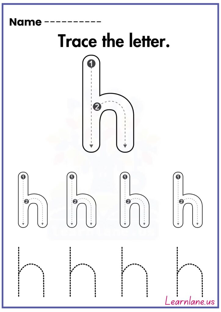 Trace the letter small H preschool workseet