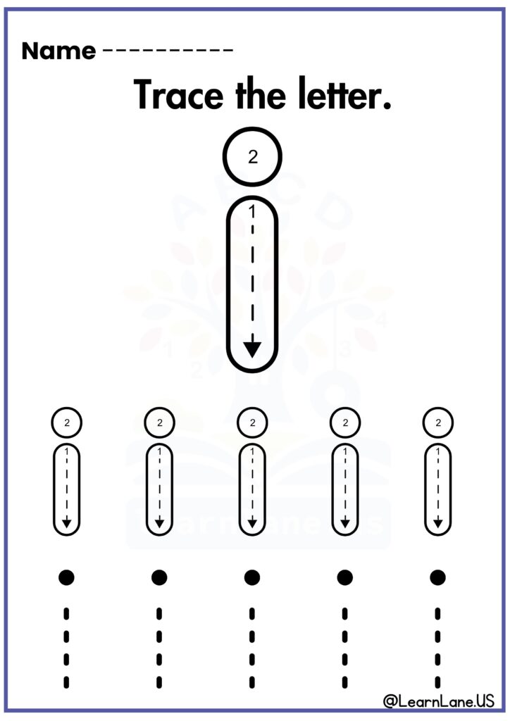 Trace the letter small I preschool workseet