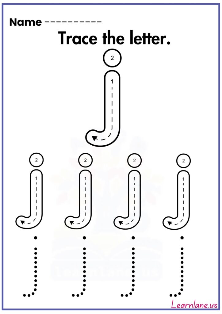 Trace the letter small J preschool workseet