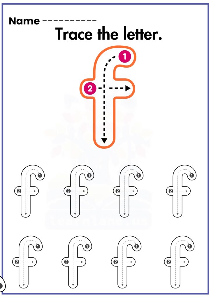 Trace the letter small f preschool workseet