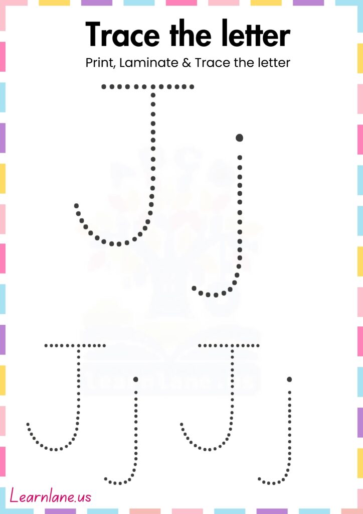 Trace the simple letter J preschool Worksheet