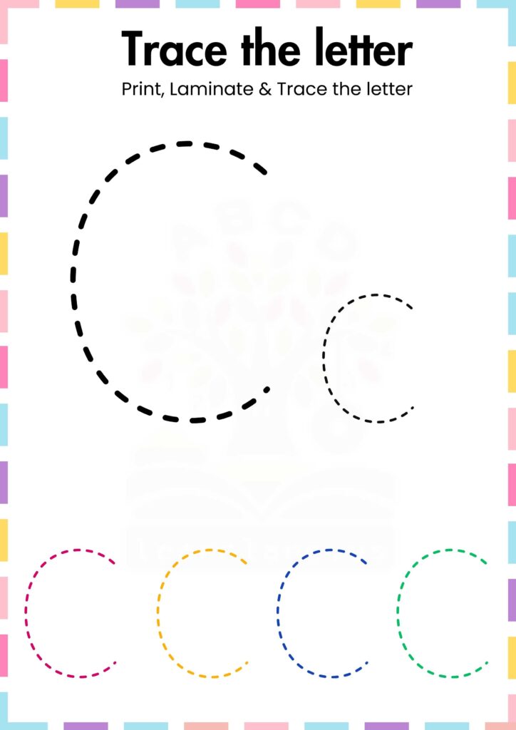Trace the simple letter c  preschool Worksheet