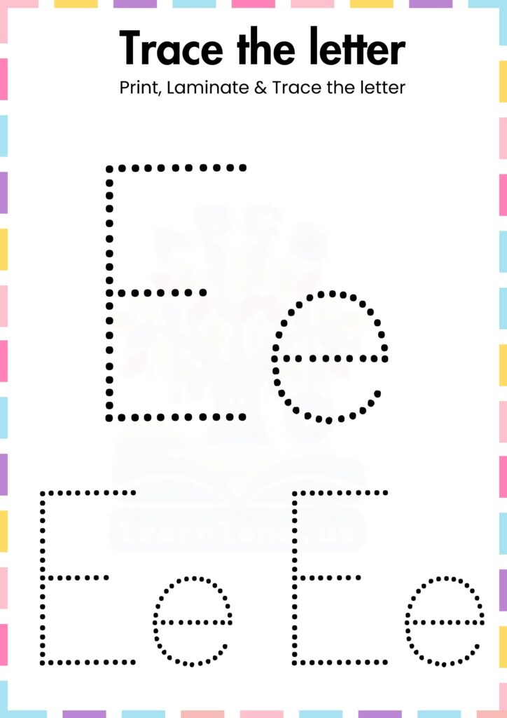 Trace the simple letter E preschool Worksheet