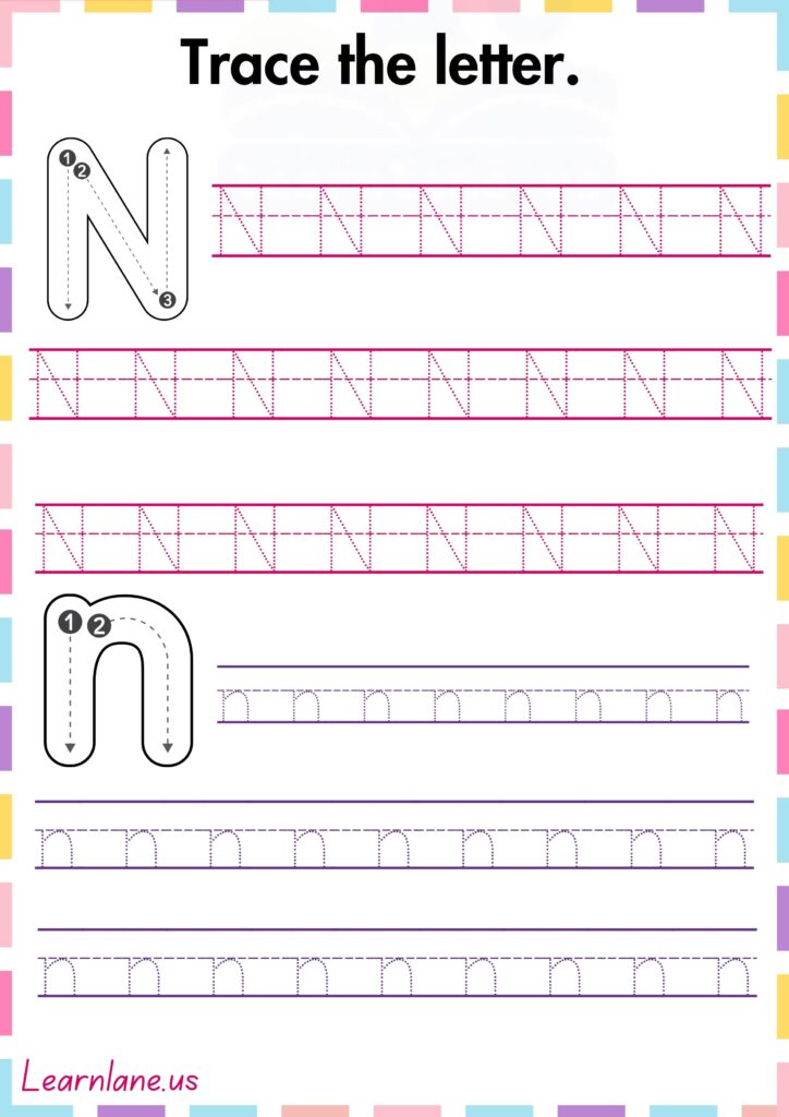 Image showing Letter N Tracing Worksheets for Preschool