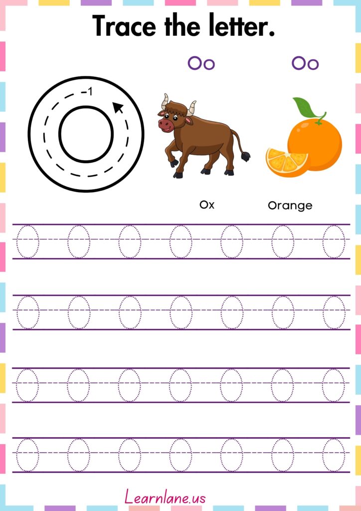 Image showing capital letter O tracing worksheet for reading and writing practice for preschoolers