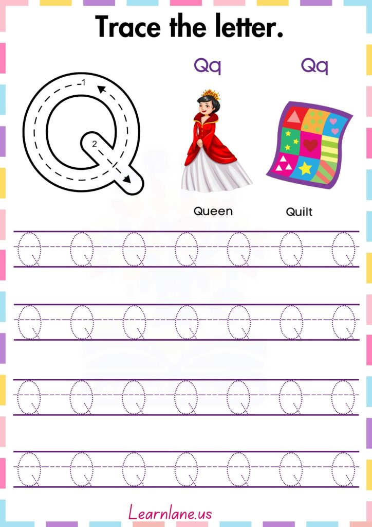 Image showing free printable preschool worksheets for learning capital letter Q.
