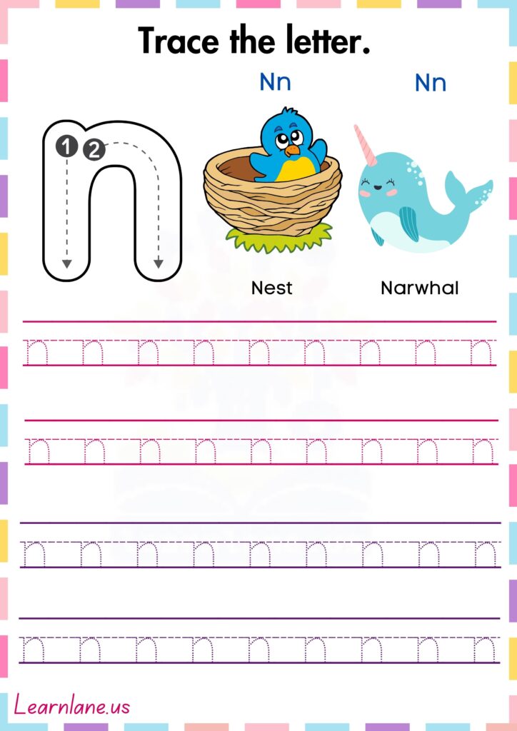 Image showing Letter N Tracing Worksheets for Preschool