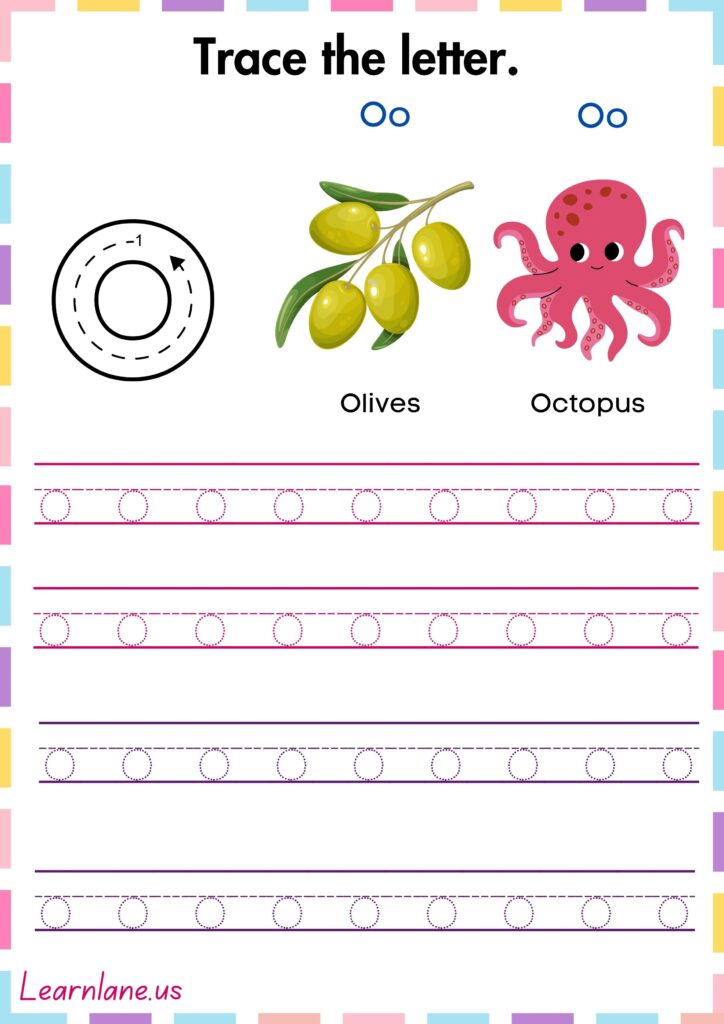 Image showing small letter O tracing worksheet for reading and writing practice for preschoolers