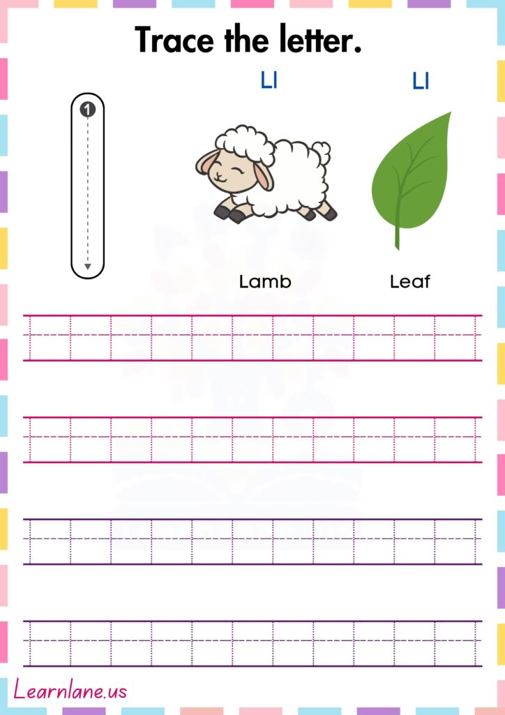 Trace and practice the small letter l preschool worksheet