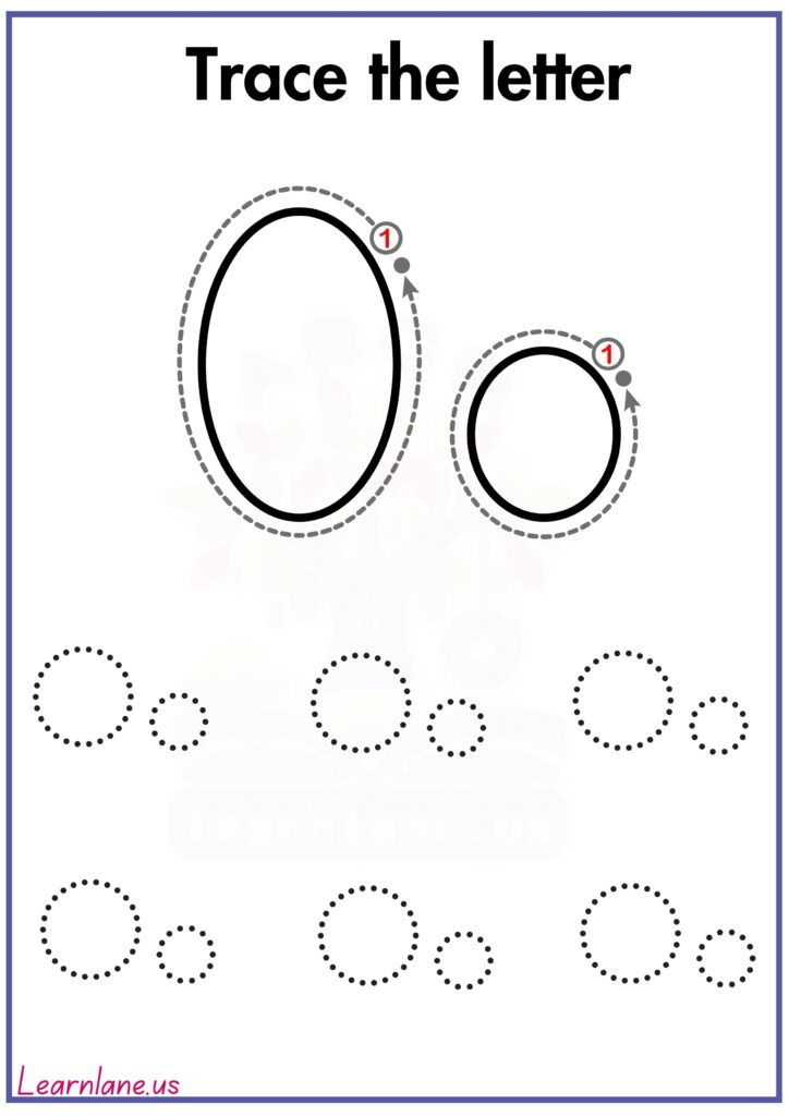 Image showing preschool letter O tracing sheet with dotted lines
