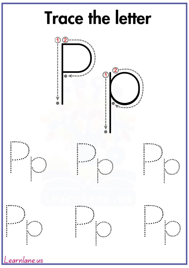 Image showing upper and lowercase letter P tracing worksheet, free and printable for preschool