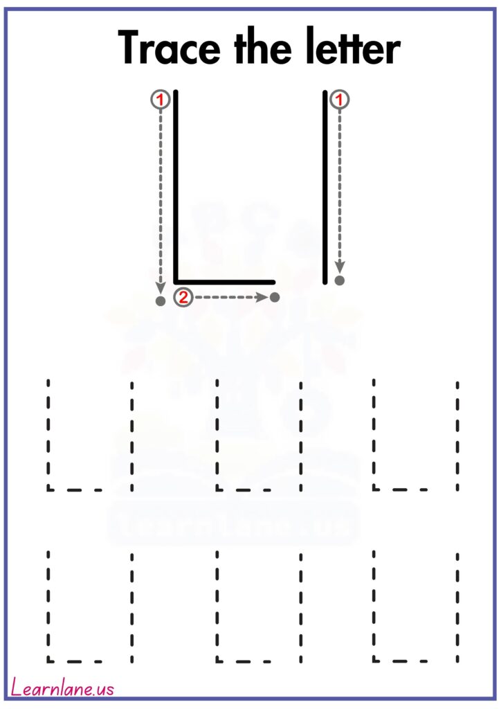 Trace the capital and small letter l following arrow worksheet for preschool