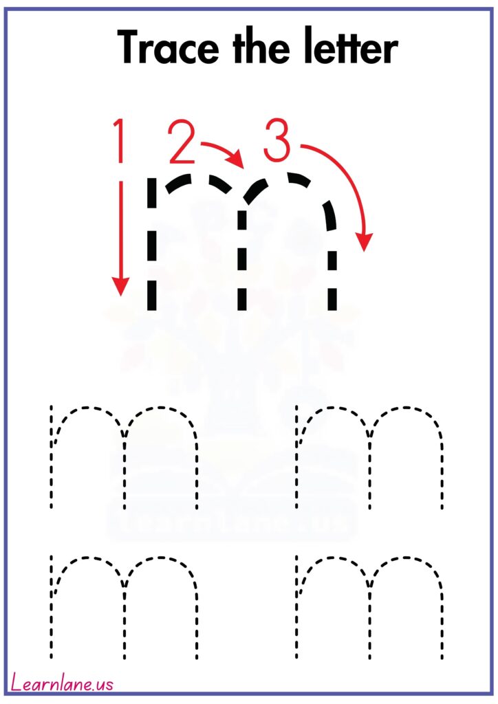 Trace the capital and small letter m following arrow worksheet for preschool