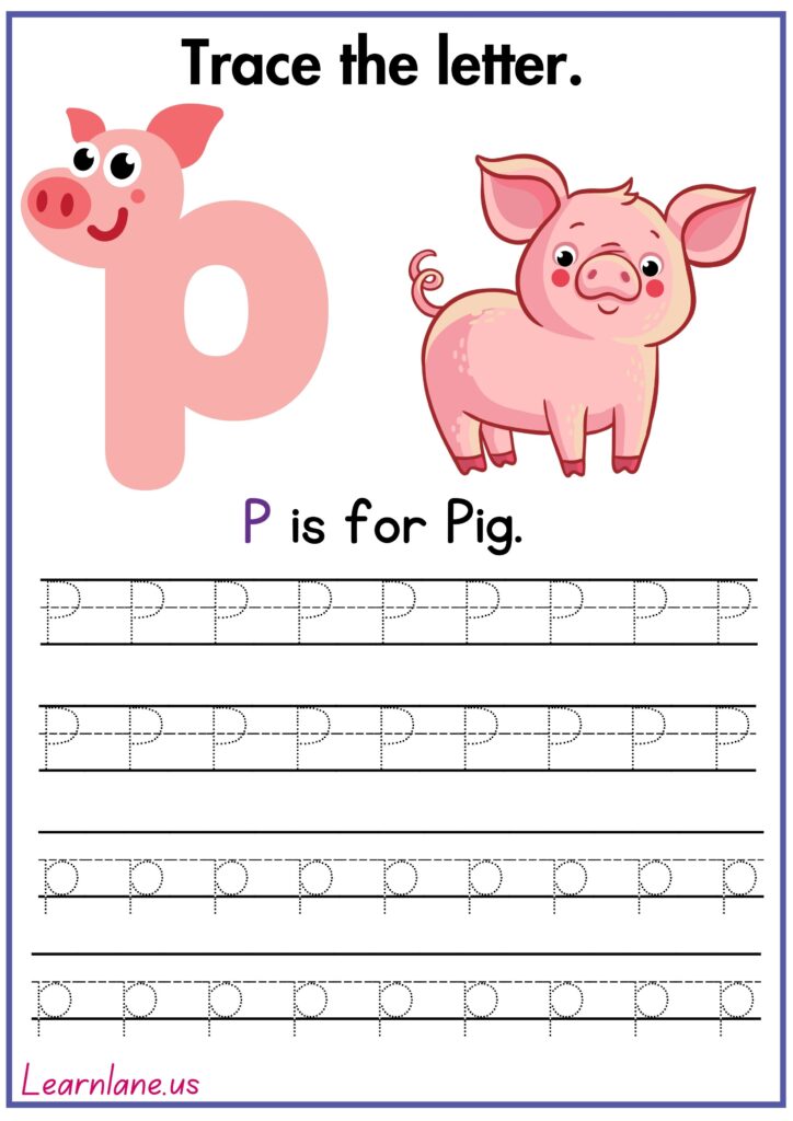 Image showing letter P pre-writing worksheet, free printable for preschool