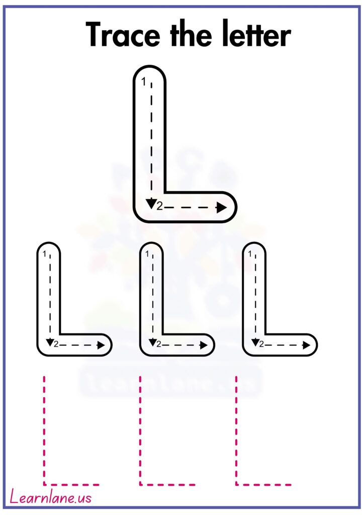 Trace the letter capital l following arrow worksheet for preschool